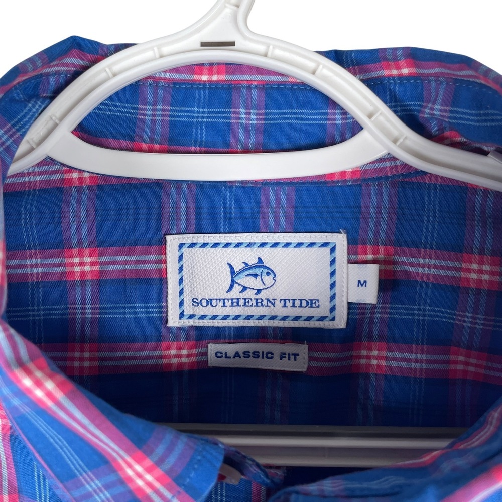 Southern Tide Shirt Mens M Blue Red Plaid Classic Fit Button Down Cotton Pocket - Picture 4 of 5